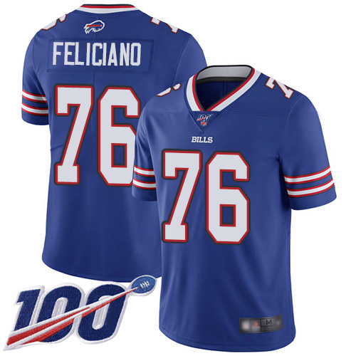 Men Buffalo Bills #76 Jon Feliciano Royal Blue Team Color Vapor Untouchable Limited Player 100th Season NFL Jersey